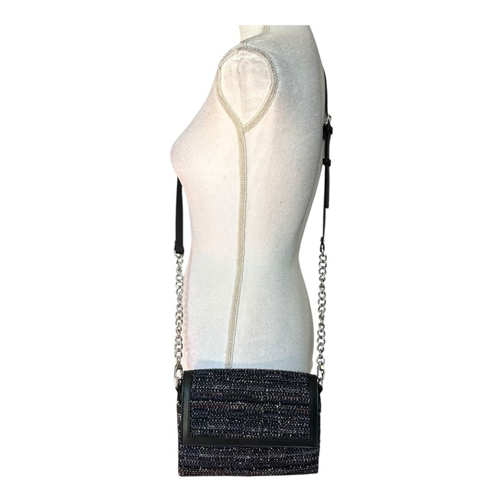 NEW WHBM White House Black Market Black Navy Tweed Adjustable Crossbody Bag